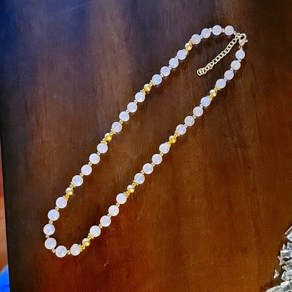 Stauer Genuine Rose Quarts Host Pick❤️Pastel Pink Necklace with Gold Toned Beads